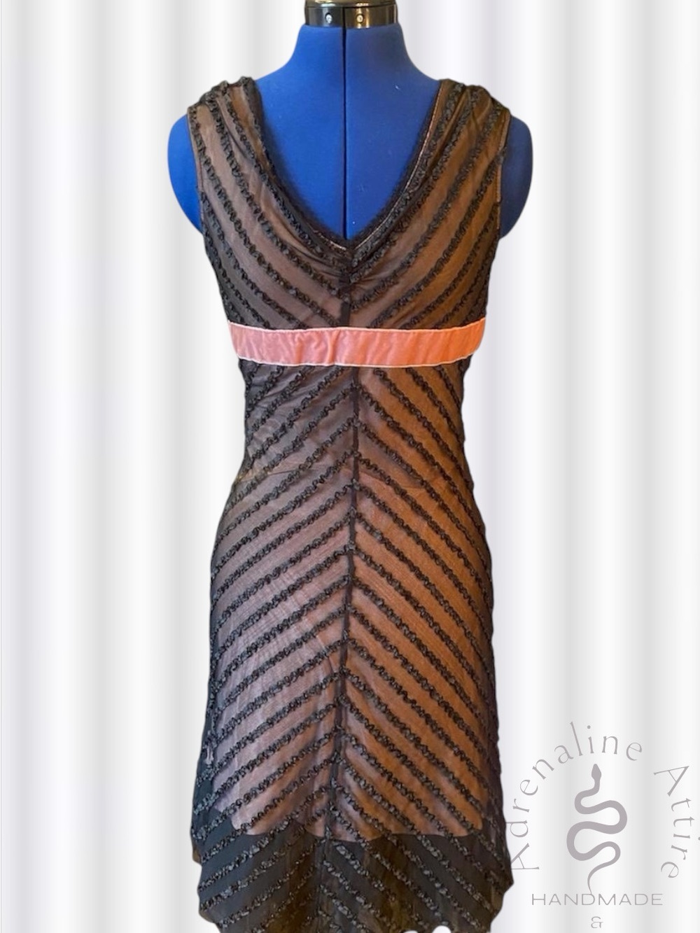 Rare! Vintage Alexia Admor Black Beaded V-Neck Midi Dress with Pink Waistband